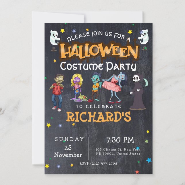Kids Funny Halloween Costume Birthday Party Invitation (Front)
