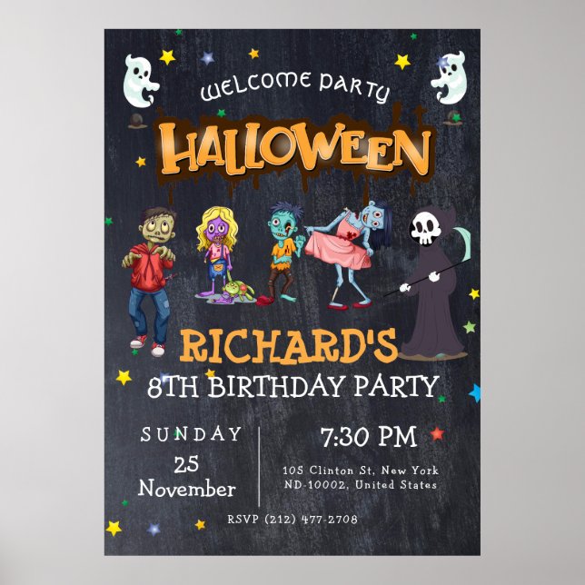Kids Funny Halloween Costume Birthday Party Poster (Front)