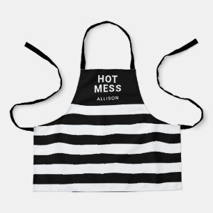Kids Funny Hot Mess Black Stripes Personalised Apron
