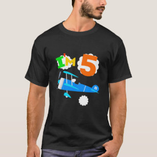 Kids Funny Im 5 Aeroplane 5Th Birthday 5 Year Old T-Shirt