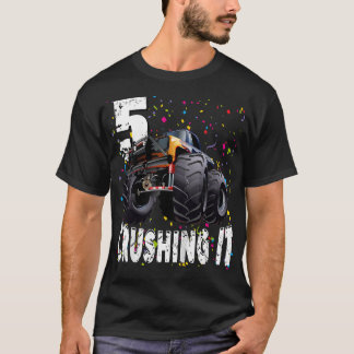 Kids Funny Monster Truck Crushing It 5 Years Old 5 T-Shirt