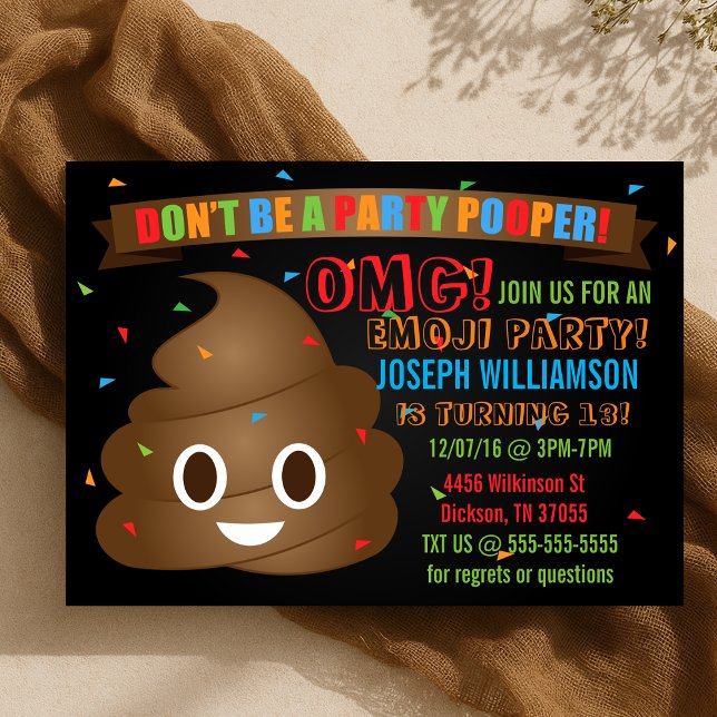 Kids Funny Poop Emoji Birthday Party Invitation (Kids Funny Poop Emoji Birthday Party Invitation
)