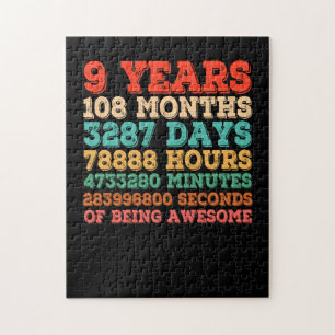 Kids Funny Vintage 9th Birthday 9 Years Old 108 Mo Jigsaw Puzzle