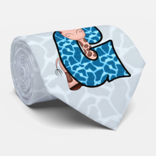 Kids "G" Monogram   Blue and Brown Giraffe Tie