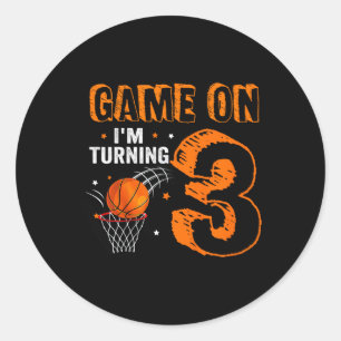 Kids Game On I'm Turning 3 Basketball 3rd Birthday Classic Round Sticker