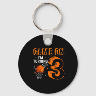 Kids Game On I'm Turning 3 Basketball 3rd Birthday Key Ring