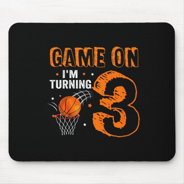 Kids Game On I'm Turning 3 Basketball 3rd Birthday Mouse Mat (Front)