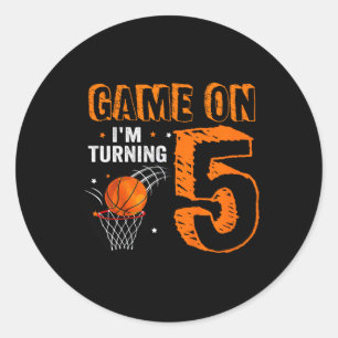 Kids Game On I'm Turning 5 Bysketbyll 5th Birthday Classic Round Sticker