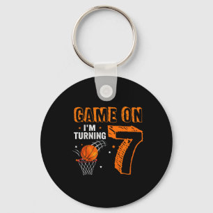 Kids Game On I'm Turning 7 Bysketbyll 7th Birthday Key Ring