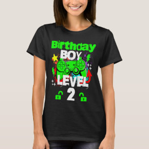 Kids Gamer Happy 2nd Birthday Boy Level 2 Unlocked T-Shirt