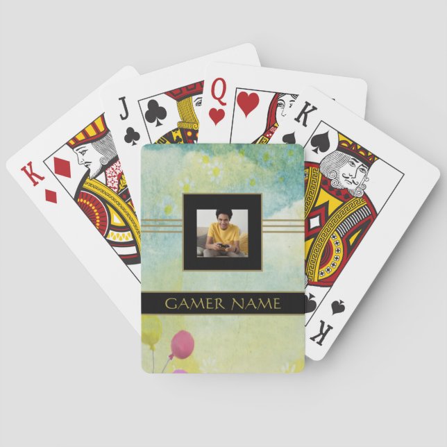 Kids Gamer Party Name & Photo Dream Clouds Playing Cards (Back)