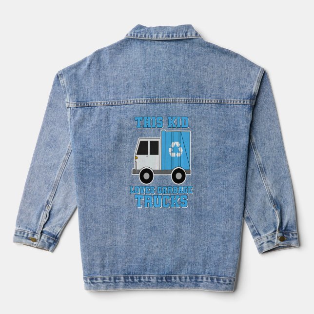 Kids Garbage Smiling Truck Boy Love Recycling Day  Denim Jacket (Back)