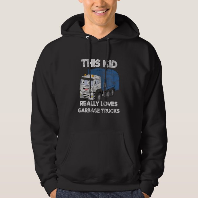 Kids Garbage Smiling Truck Boy Love Recycling Day  Hoodie (Front)