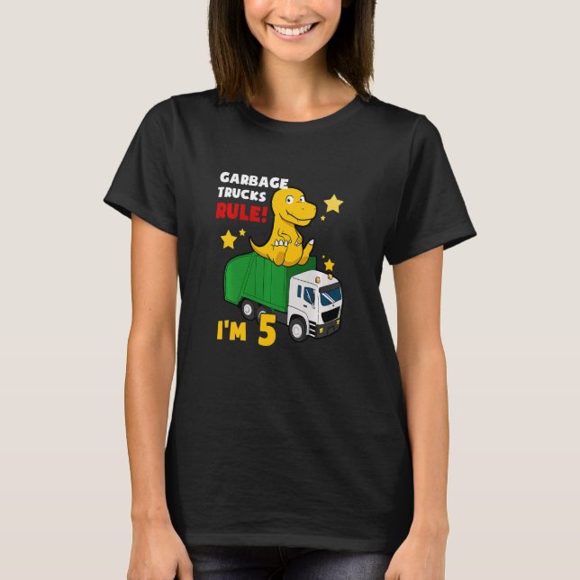 Kids Garbage Truck Birthday Dinosaur Dustcar I Am  T-Shirt (Front)