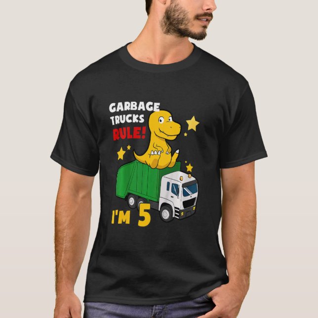 Kids Garbage Truck Birthday Dinosaur Dustcar I Am  T-Shirt (Front)