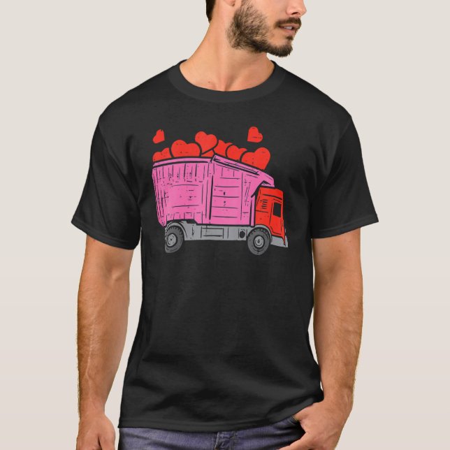 Kids Garbage Truck Hearts Toddler Boys Valentines  T-Shirt (Front)