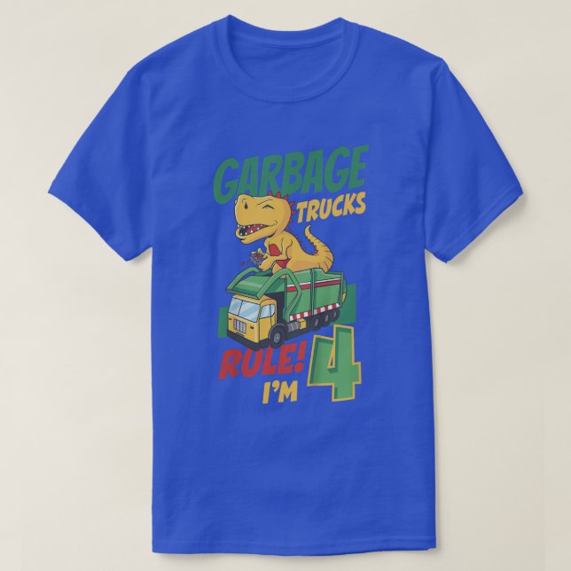 Kids Garbage Trucks Rule I'm 4 Years Old Garbage T T-Shirt (Design Front)
