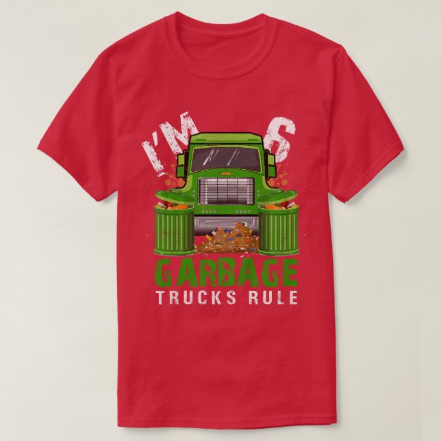 Kids Garbage Trucks Rule I'm 6 Years Old Garbage T T-Shirt (Design Front)