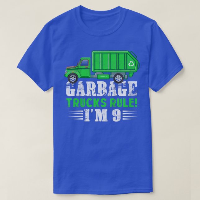 Kids Garbage Trucks Rule I'm 9 Years Old Garbage T T-Shirt (Design Front)