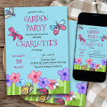 Kids Garden Party Nature Trail Cute Birthday Invitation<br><div class="desc">Cute garden party birthday invitation - easy to customise to suite your theme,  such as picnic and nature trail. Colourful summer garden design with whimsical typography,  flowers,  bugs and insects,  including snail,  ladybird,  bee and butterflies.</div>