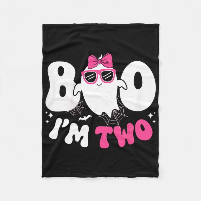 Kids Ghost Boo I'm Two 2nd Birthday Girl Halloween Fleece Blanket (Front)