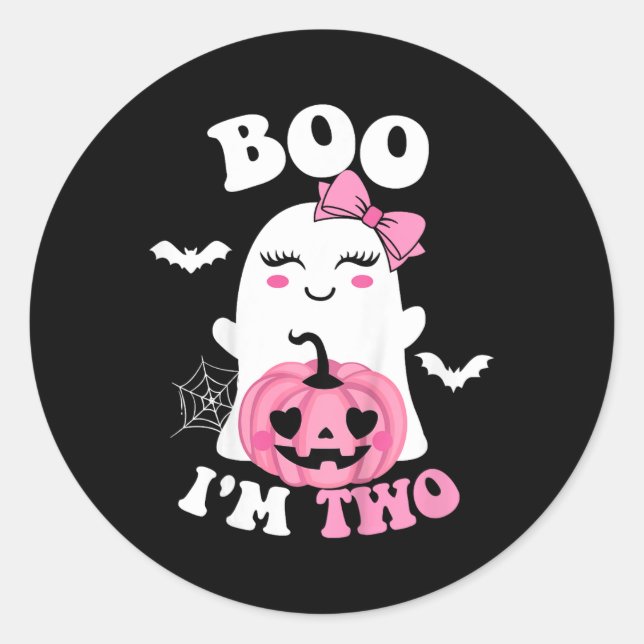 Kids Ghost Boo I'm Two Yr 2nd Birthday Kids Hallow Classic Round Sticker (Front)