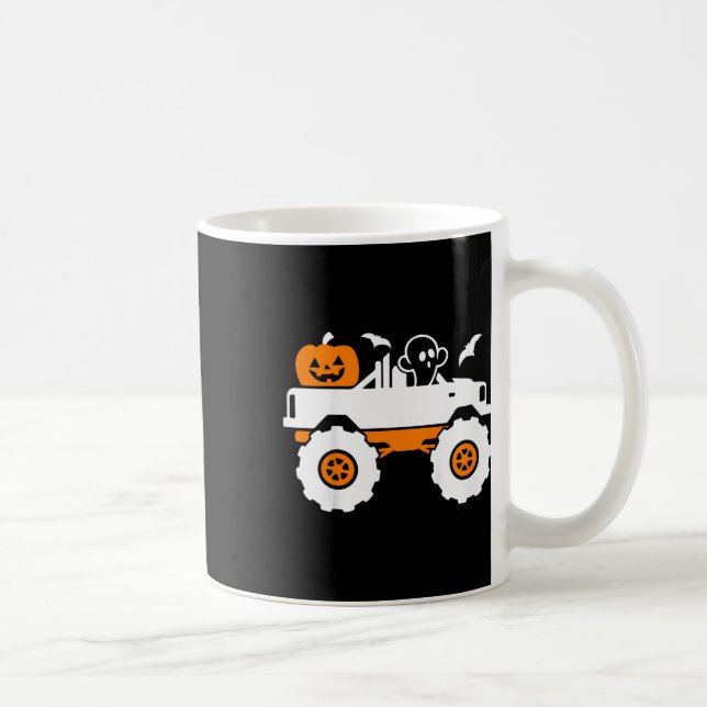 Kids Ghost Pumpkin Riding Monster Truck Lazy Hallo Coffee Mug (Right)