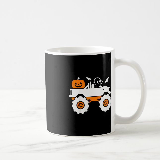 Kids Ghost Pumpkin Riding Monster Truck Lazy Hallo Coffee Mug (Right)