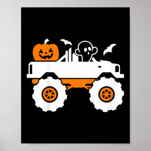 Kids Ghost Pumpkin Riding Monster Truck Lazy Hallo Poster
