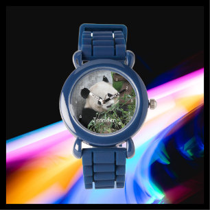Kids Giant Panda, Blue Silicone Strap Wrist Watch