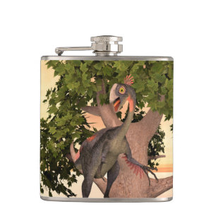 Kids Gigantoraptor Dinosaur Adventure Art Hip Flask