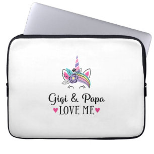 Kids Gigi and Papa Love Me Unicorn T-Shirt Laptop Sleeve