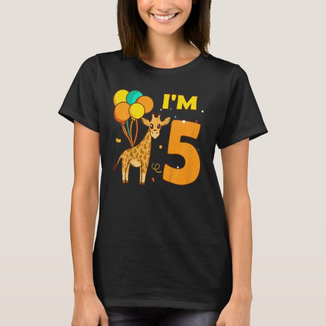 Kids Giraffe Animals Animal Love Girl I Am 5 Years T-Shirt (Front)