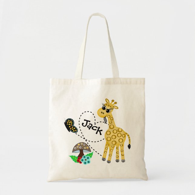 Kid's Giraffe Love Books Personalised Book Tote Bag (Front)