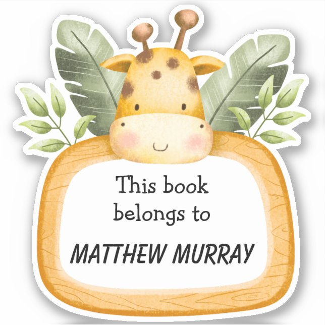 Kids Giraffe Personalised Bookplate (Front)