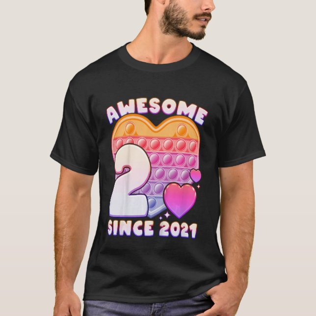 Kids Girl 2nd Birthday Awesome Since 2021 Pop it h T-Shirt (Front)