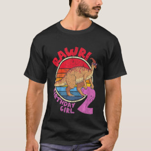 Kids Girl 2nd Birthday I Rawr! Parasaurolophus I F T-Shirt