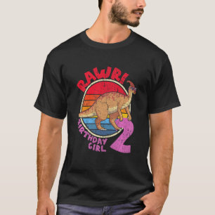 Kids Girl 2nd Birthday I Rawr! Parasaurolophus I F T-Shirt