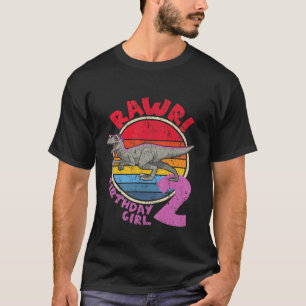 Kids Girl 2Nd Birthday I Rawr! Velociraptor I Fami T-Shirt