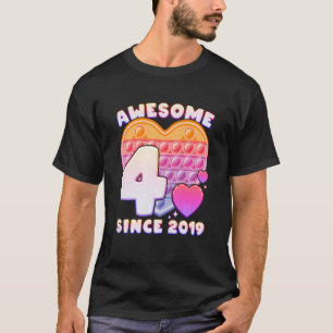 Kids Girl 4th Birthday Awesome Since 2019 Pop it h T-Shirt