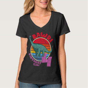 Kids Girl 4th Birthday I Rawr! Brachiosaurus I Fam T-Shirt
