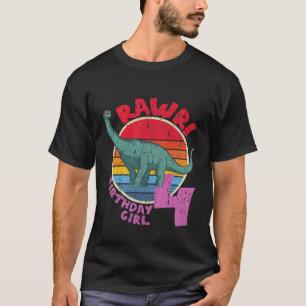 Kids Girl 4Th Birthday I Rawr! Brachiosaurus I Fam T-Shirt