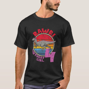 Kids Girl 4Th Birthday I Rawr! Velociraptor I Fami T-Shirt