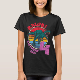 Kids Girl 4th Birthday Rawr Tyrannosaurus Rex I Fa T-Shirt