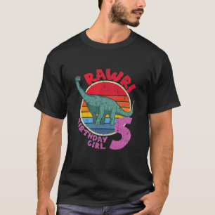 Kids Girl 5Th Birthday I Rawr! Brachiosaurus I Fam T-Shirt