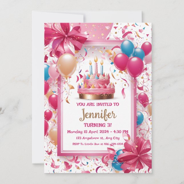 Kids (Girl) Birthday invitation card (Front)