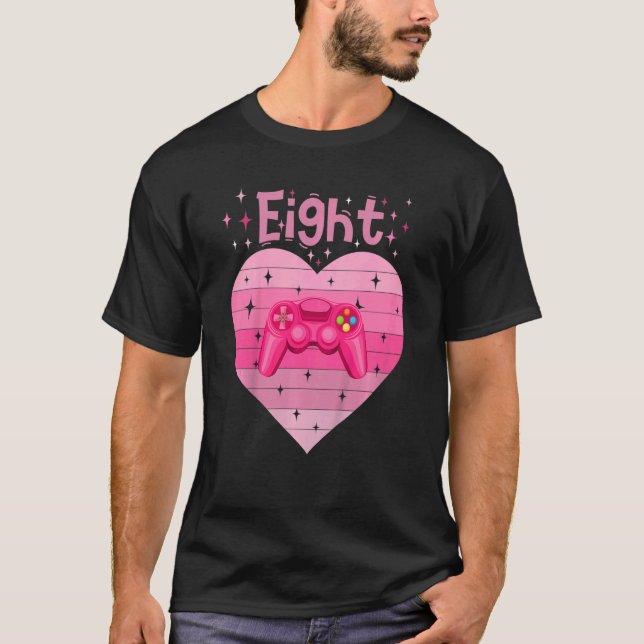 Kids Girl daughter heart gamer girl gaming 8th bir T-Shirt (Front)
