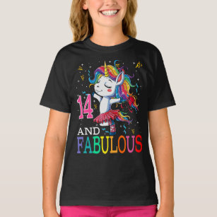 Kids Girls 14th Birthday Unicorn Fabulous 14 Years T-Shirt