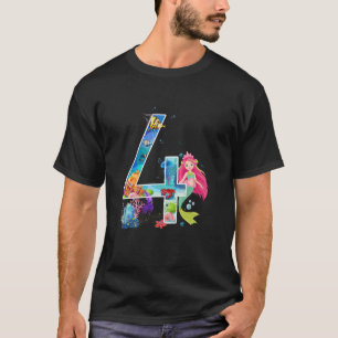 Kids Girls 4Th Birthday Mermaid 4 Years Old Birthd T-Shirt