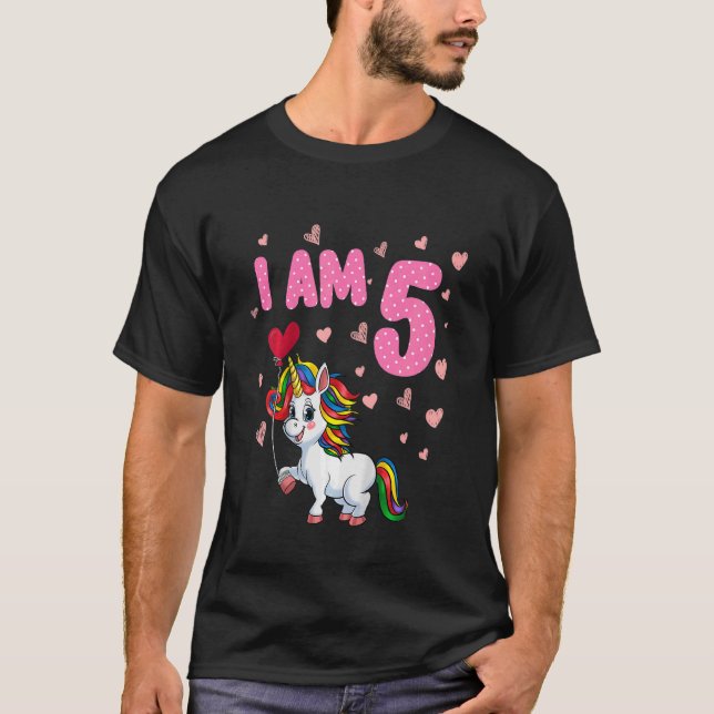 Kids Girls 5 Birthday 5 Years Old Princess Unicorn T-Shirt (Front)